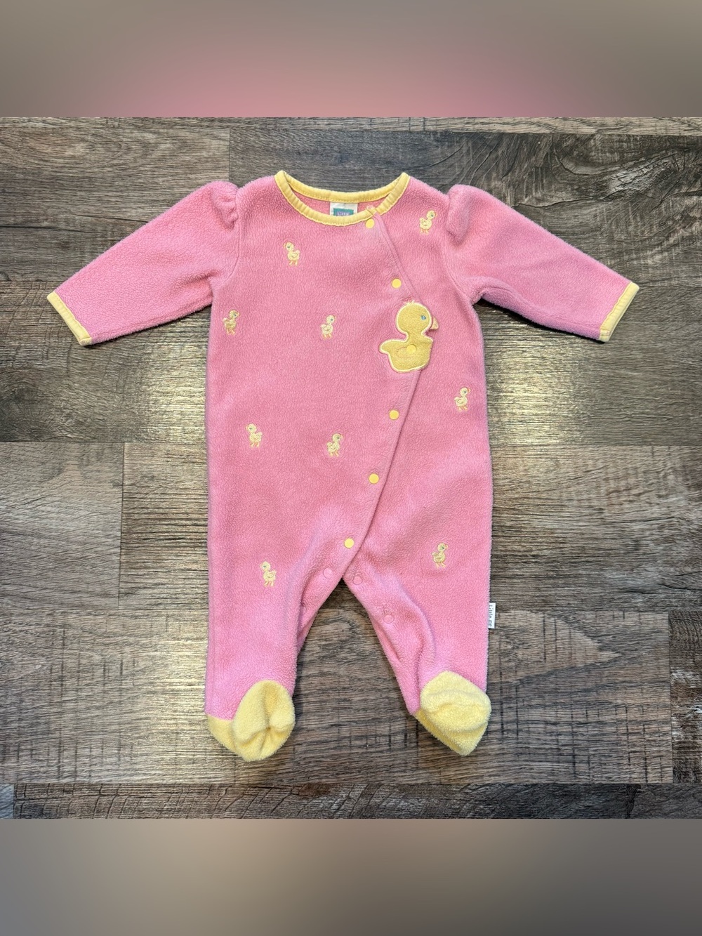 Little Me Vintage Baby Girl Pink Ducky Pajama Footie Romper Fleece Snap Close